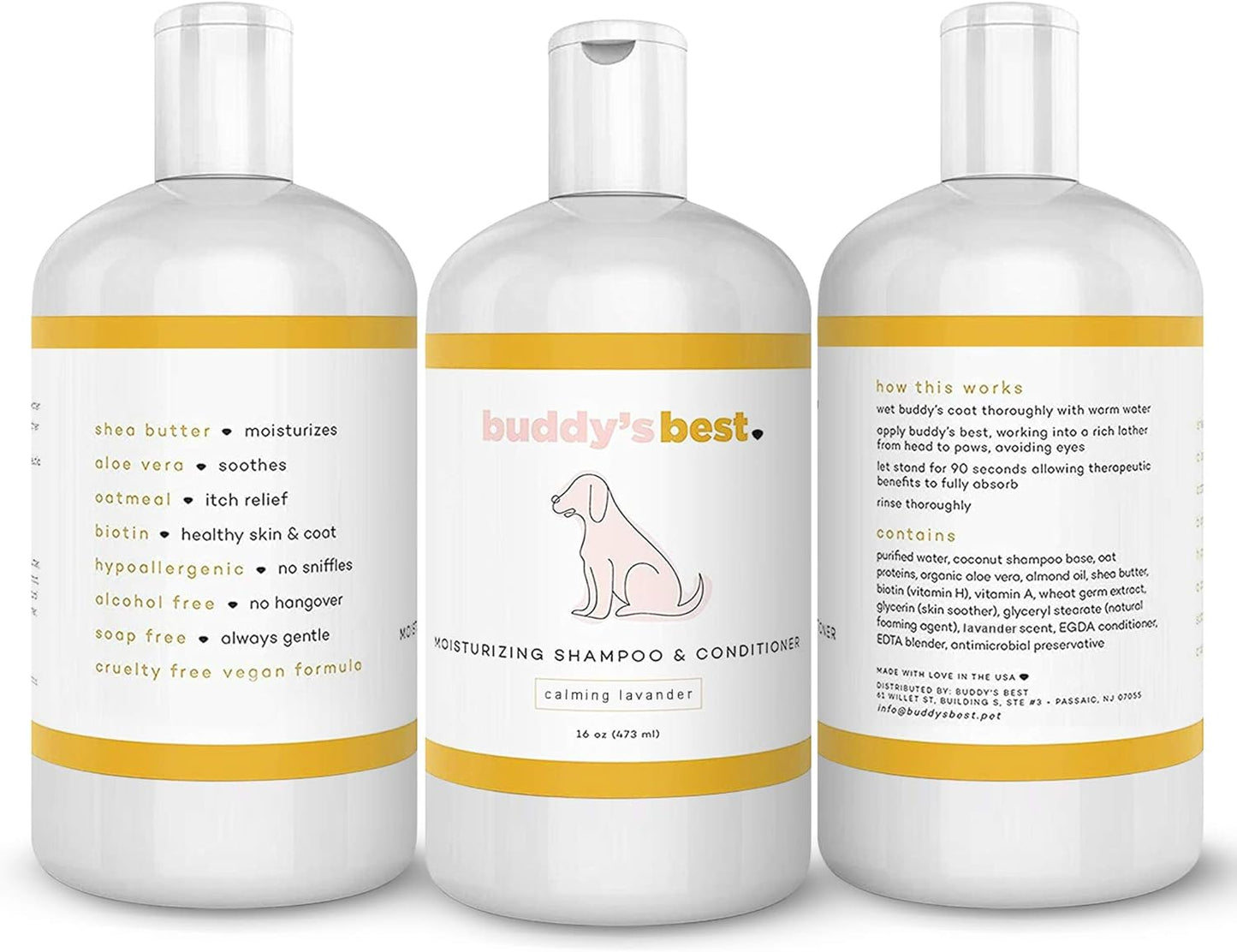 Buddy‘s Best Premium Oatmeal Dog Shampoo – Calming Lavender for Smelly Dogs (16 oz)