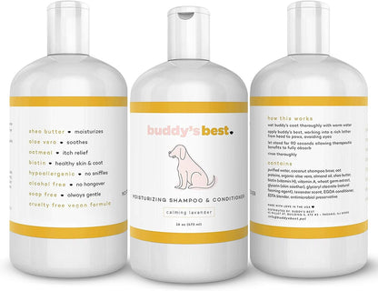 Buddy‘s Best Premium Oatmeal Dog Shampoo – Calming Lavender for Smelly Dogs (16 oz)