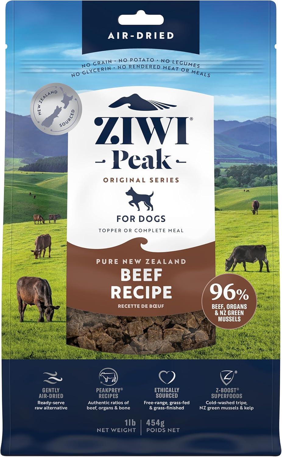 Peak Premium Air-Dried Beef Dog Food – High Protein + Superfoods (16 oz)