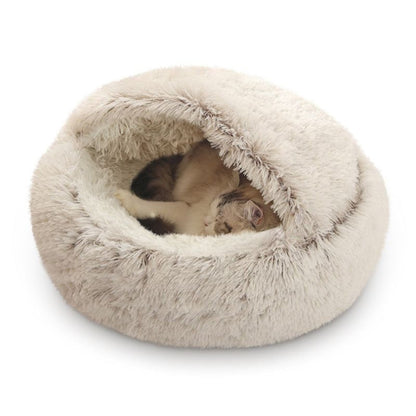 Plush Hooded Small Pet Cave Bed – Calming, Cozy & Washable 16"