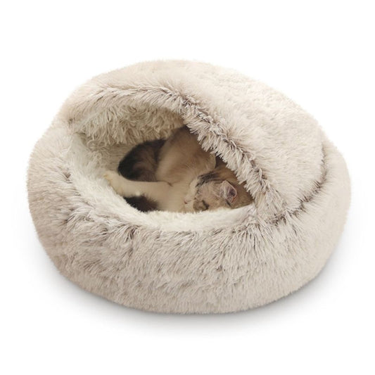Plush Hooded Small Pet Cave Bed – Calming, Cozy & Washable 16"