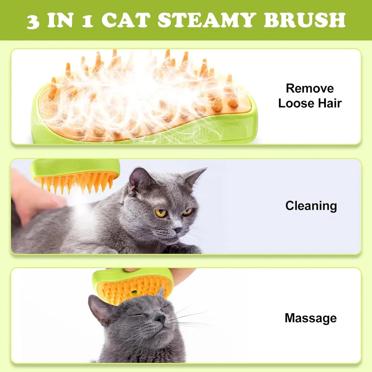 Steamy Pet Grooming Comb – Electric 3-in-1 Brush for Cats & Dogs