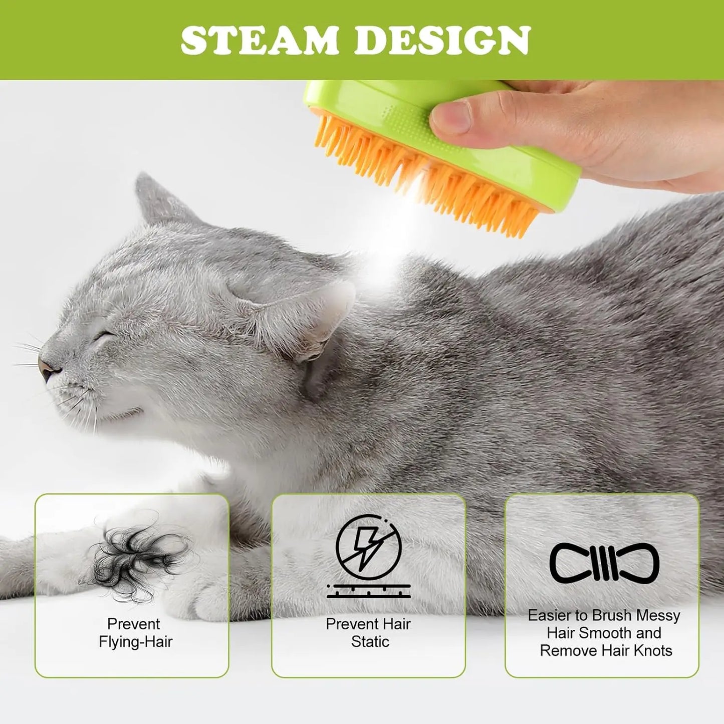 Steamy Pet Grooming Comb – Electric 3-in-1 Brush for Cats & Dogs