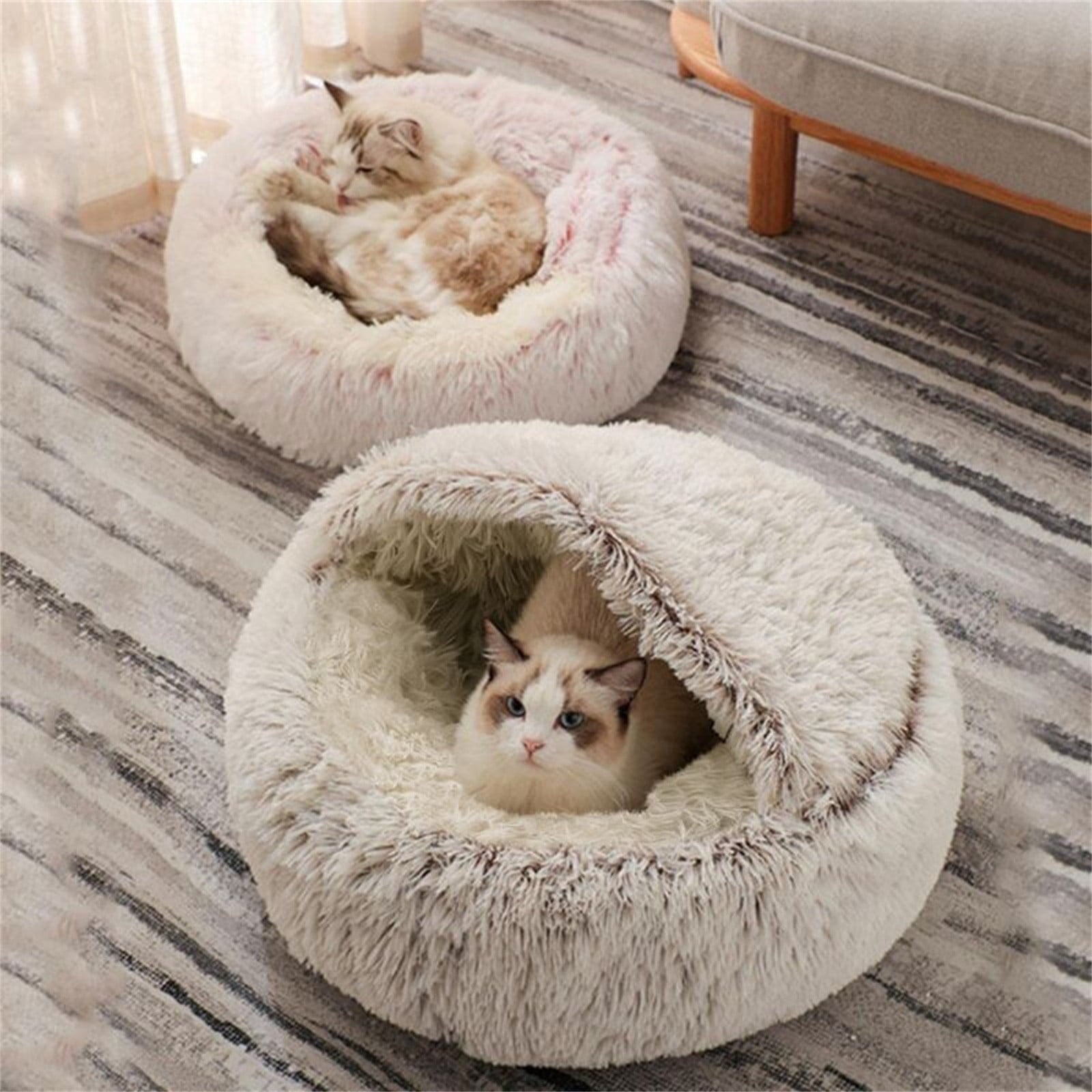 Plush Hooded Small Pet Cave Bed – Calming, Cozy & Washable 16"